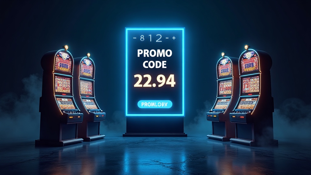 Promo code banner and countdown timer above casino slot machines