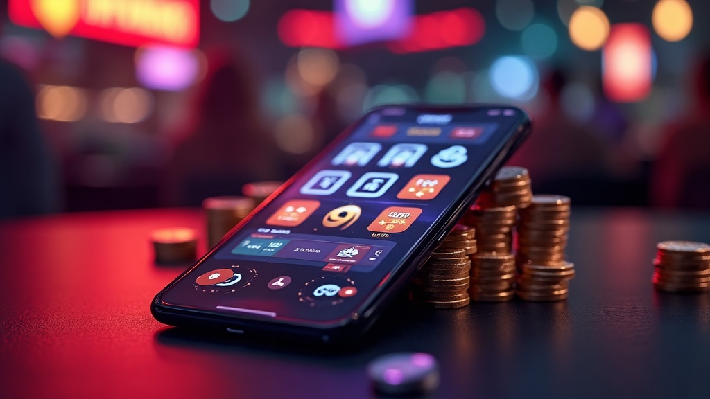 Android phone displaying an APK download screen in a dark casino setting